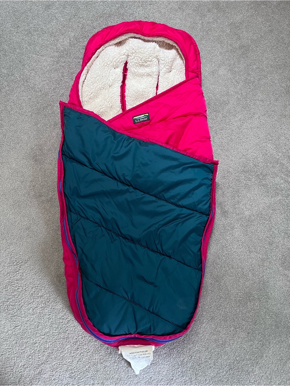 L.L. Bean Hot Pink & Teal Puffer Stroller Bunting